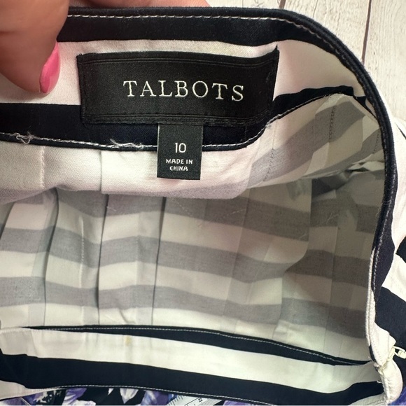Talbots Black White stripe pleated floral A-Line Knee-Length Skirt sz 10 - Picture 5 of 7